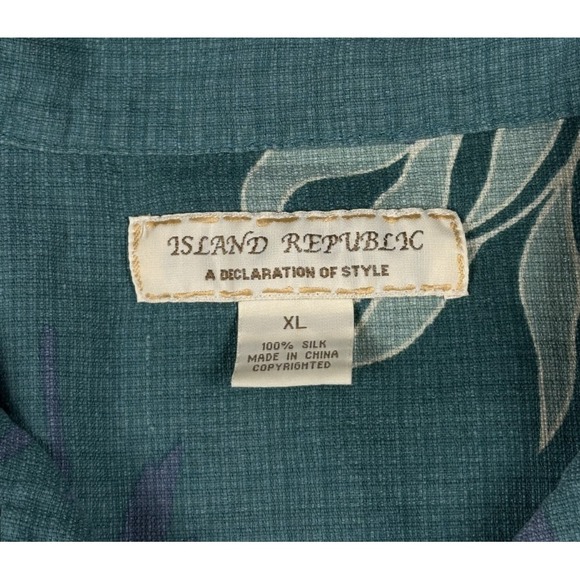 Island Republic Shirt Mens XL Green Blue Floral Hawaiian Button Up Short Sleeve - Picture 5 of 8